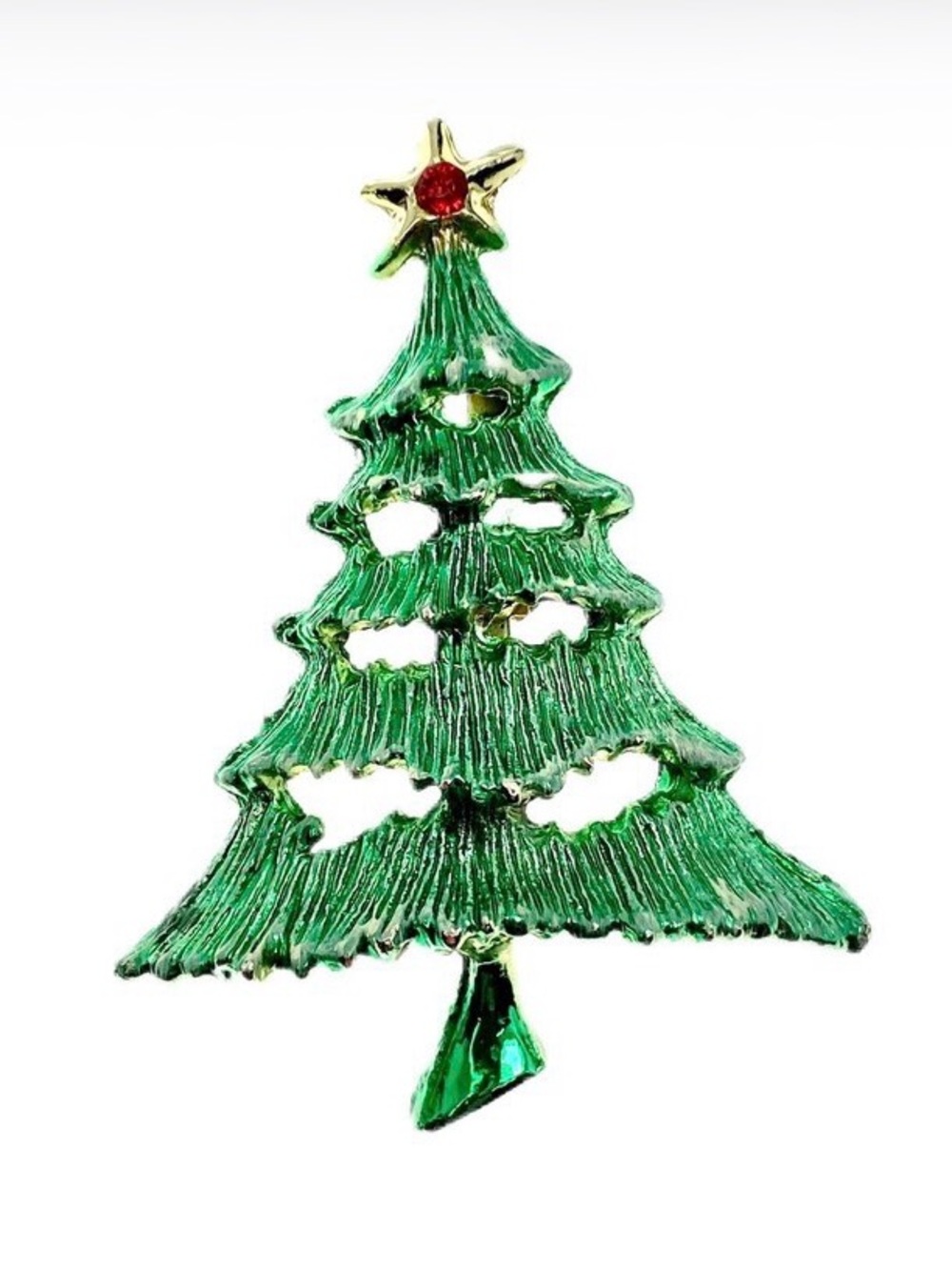 Green Enamel Christmas Tree Pin with Gold Star